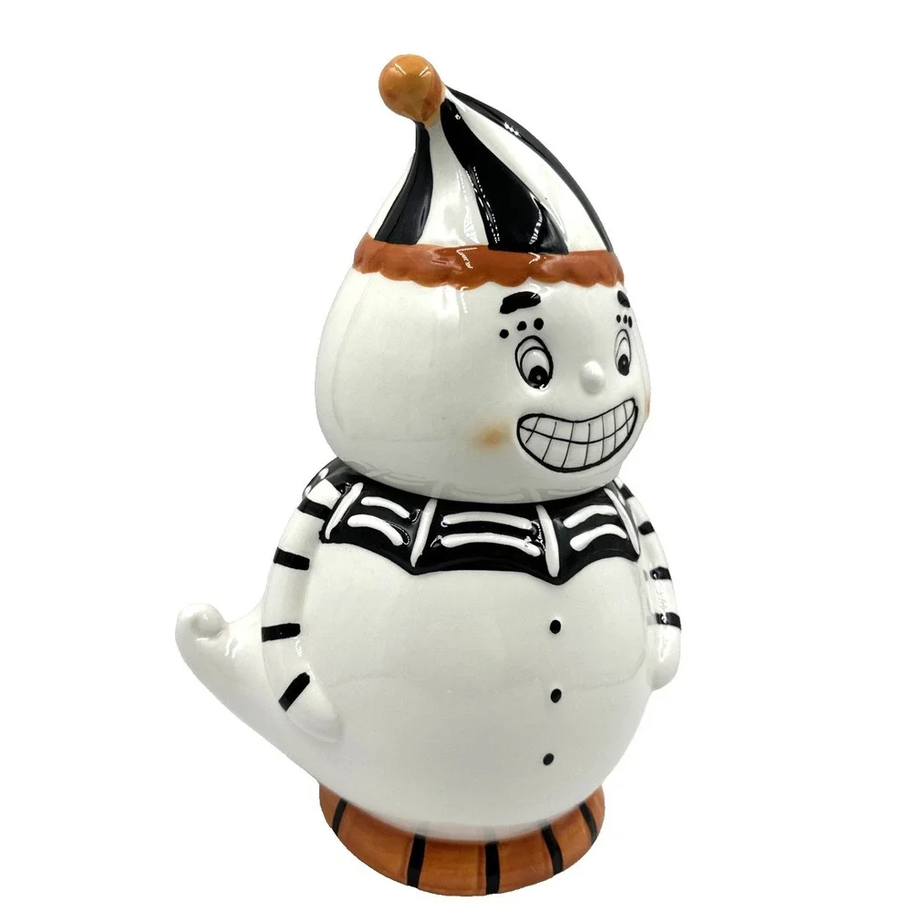 Retro Ghost Cookie Jar Jack O Lantern Lane Halloween Black White Orange Decor